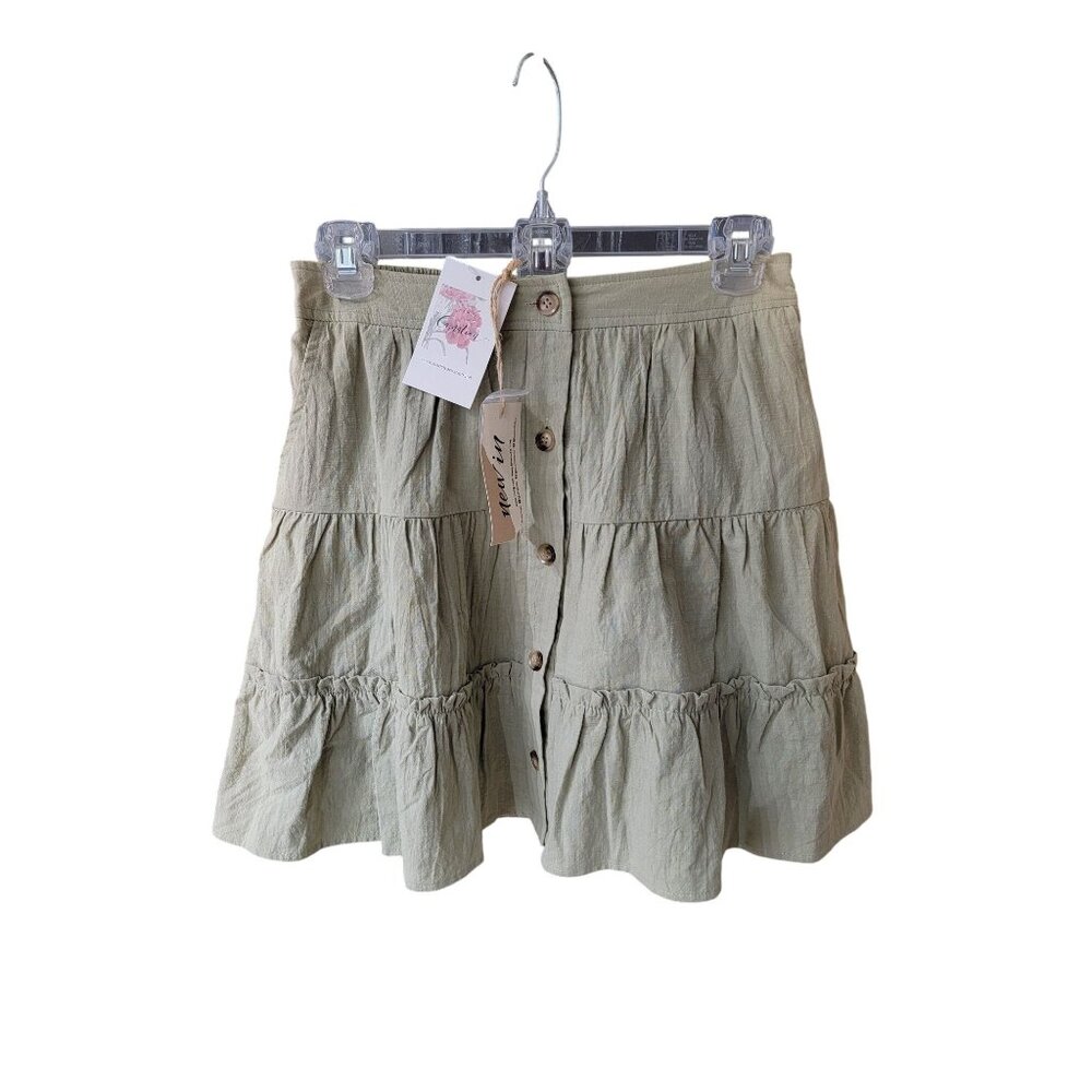 Button-Front Tiered Mini Skirt S By New In Cotton & Polyester Blend Made In Chin